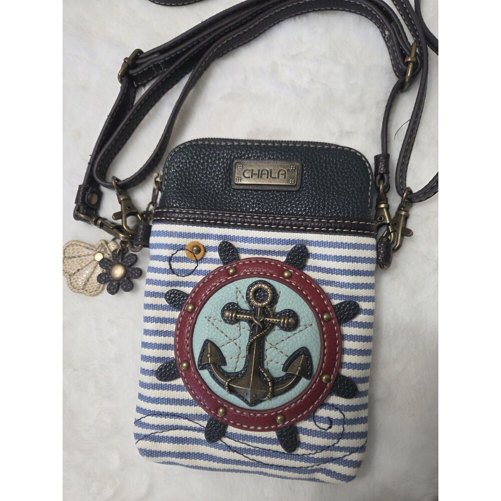 Chala Nautical Anchor Crossbody Phone Bag Blue Stripe Sailor Mini Purse Wallet